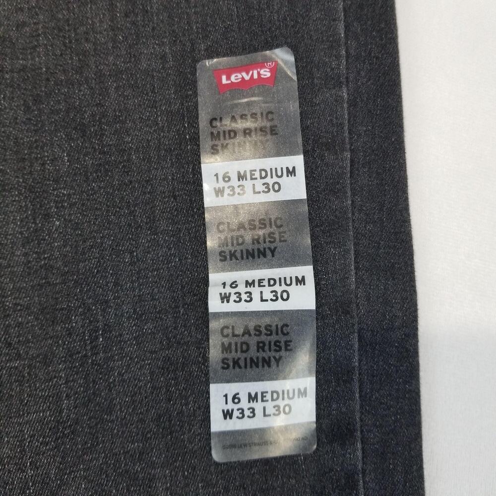 Levis Mid Rise Skinny Jeans Womens 16 Black Stretch Sculpt W33 L30 NWT Pants - Picture 5 of 16